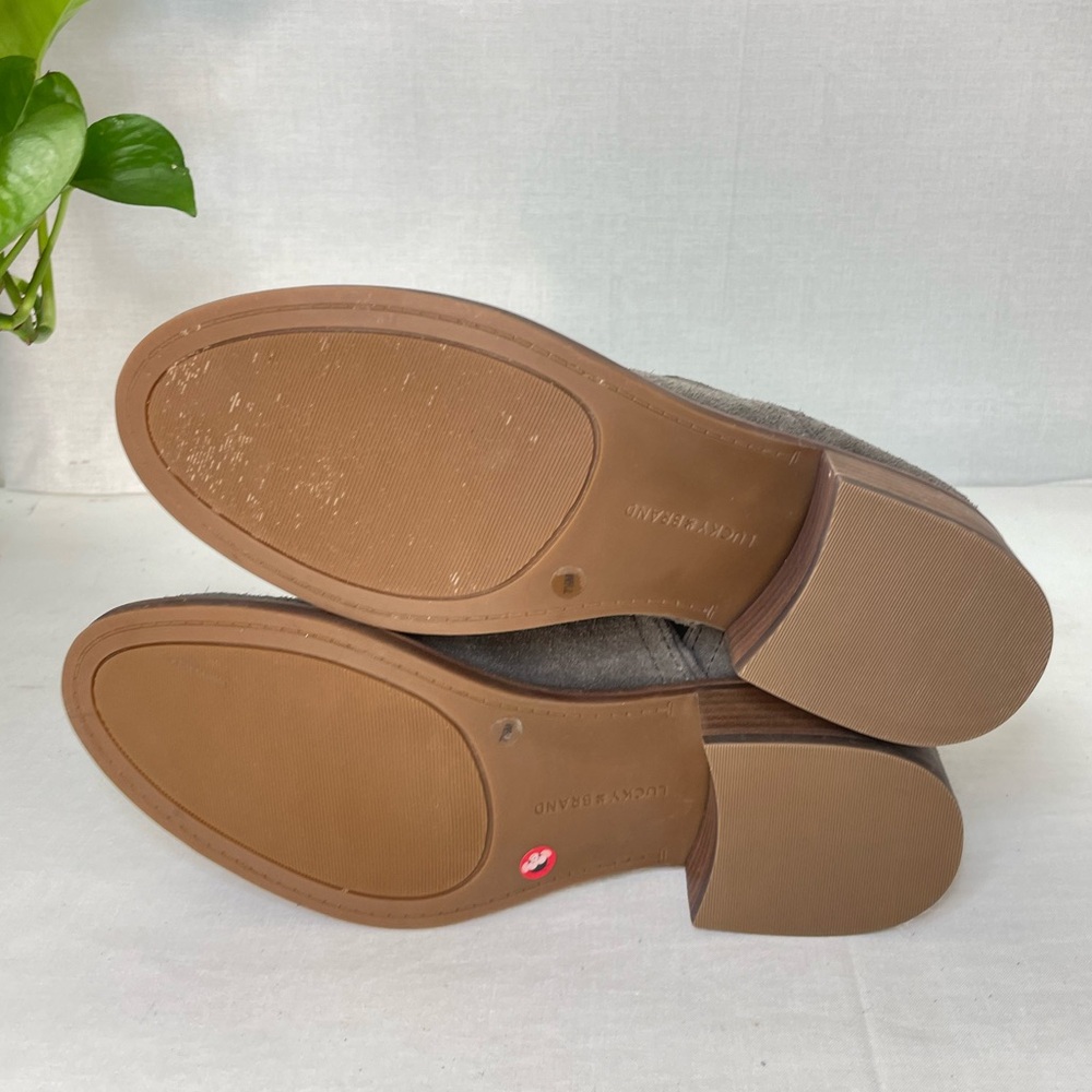 LUCKY BRAND Womens Gray Round Toe Stacked Heel Slip‎ On Leather Booties - Picture 10 of 11